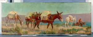 Anheuser-Busch Pack Mules (キャンバスに油彩) 作： Oscar Edward Berninghaus