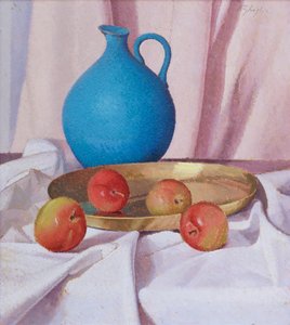 リンゴと水差しのあるコンポジション、1940-41年頃（油彩、厚紙） 作： Oscar Ghiglia