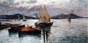 ナポリ湾、1900年頃（油彩・ボード） 作： Oscar Ricciardi