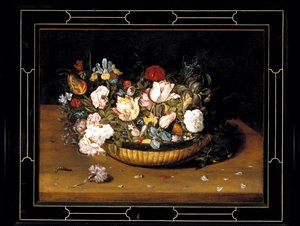 花のバスケット、c.1615（パネルに油彩） 作： Osias the Elder Beert