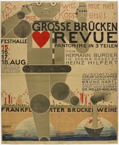 Affiche pour la fete du Pont (pantomime) - Great bridge revueのポスター、Schlemmer, Oskar (1888-1943)作。カラーリトグラフ 作： Oskar Schlemmer
