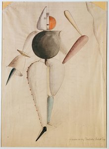 シュレンマー、オスカー（1888-1943）による《トライアド・バレエ》の衣装デザイン。紙に水彩画 作： Oskar Schlemmer