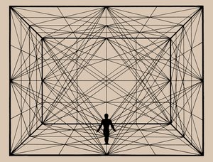 1924年から1925年までの平面幾何学と空間描写による宇宙図。 作： Oskar Schlemmer