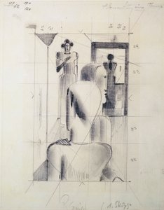 オスカー・シュレンマー（1888-1943）の「部屋の中の人物」は、紙に鉛筆で描かれています。ドイツ、20世紀 作： Oskar Schlemmer
