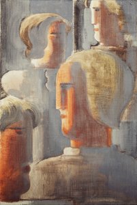 フォーヘッドのグループグレーブルー、フォルクヴァング-研究III; Vier Kopfergruppe Graublau、Folkwang-Studie III 作： Oskar Schlemmer
