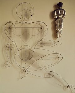 ホモ、リアビューフィギュアを手にしたワイヤーフィギュア 作： Oskar Schlemmer