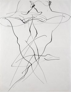 二人の人物が相反する動きをする、ダンス 作： Oskar Schlemmer