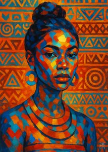 色鮮やかなアフリカの女性の肖像画 作： 
