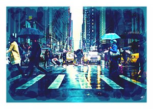 雨の降る街の通り 作： 