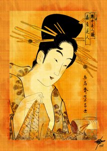 浮世絵『読書する女』 作： 