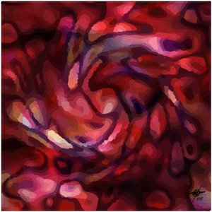 鮮やかな抽象画「深紅の流れ」 作： 