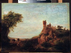 ""Paysage au chateau" (城のある風景) Peinture d