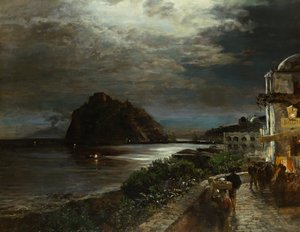 アラゴン城イスキア (キャンバスに油彩) 作： Oswald Achenbach