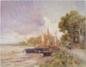 バーンズのテムズ川、1916-24年頃（水彩、接着剤、テンペラ） 作： Oswald Garside