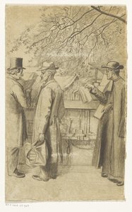 パリの岸壁にある書店の前にいる人々 作： Oswald Heidbrinck
