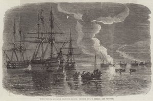 セバストポル港で火をつけているロシアのフリゲート艦 作： Oswald Walters Brierly