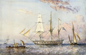 HMS「ガラガラヘビ」号（1822年）。オズワルド・ウォルター・ブライアリー卿（1817-1894）による水彩画1853年。 作： Oswald Walters Brierly