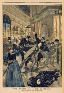 1894年2月26日の「ルプチジャーナル」のイラスト、暗殺者逮捕、カフェテルミナスの爆弾
