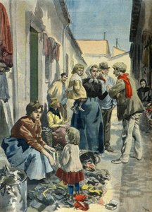 1899年、パリのボロ屋一家（版画）
