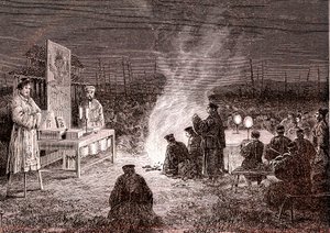 中国、蘇鉄での葬儀。1874年（エングレーヴィング） 作： Oswaldo Tofani