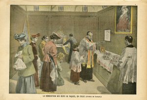 オズワルド・トファーニ(1849-1915)のイラスト（ル・ペレラン誌）03/04/04 - イタリアにおけるイースターエッグの祝福 - イタリア, 宗教 信仰, イースター, カトリック カトリック - 卵 作： Oswaldo Tofani