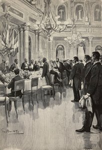 乾杯するイタリアの外交官たち（フランス・パリ） ジェンナーロ・アマートのドローイングからのエングレーヴィング、オスヴァルド・トファーニのスケッチからのエングレーヴィング、『L