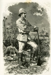 エミール・ホルブ博士（1847-1902）が1875年から1879年にかけて執筆した物語 "Au pays des Marutses "を説明するための、探検服を着たエミール・ホルブ博士の肖像、Tofaniによるエングレーヴィング。Edouard Charton (1807-1890)編集のTour du monde, second semester 1883に掲載。 作： Oswaldo Tofani