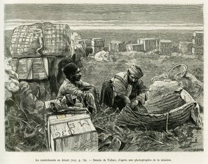 ペルシャ砂漠での考古学的発掘物の密輸。A Suseの物語を説明するためにTofaniが描いた版画 作： Oswaldo Tofani