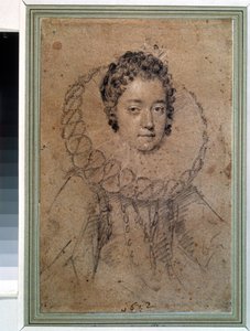 「貴族の淑女の肖像」彼女は広衿（いちご）をつけている。 Ottavio Maria Leoni (1578-1630) の素描 1612年 プーシキン美術館、モスクワ