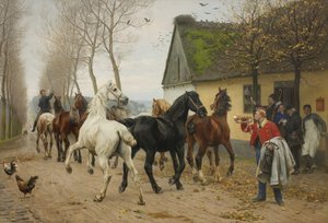 旅館の外の馬の列 作： Otto Bache