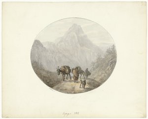 ロバとスペインの山の風景 作： Otto Baron Howen