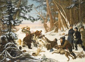 1843年、モスクワ郊外で熊狩りをするツァレヴィッチ・アレクサンドル・ニコラエヴィッチ 作： Otto Grashof