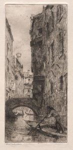 ヴェネツィアのエッチング：ポンテデルピストル、ヴェネツィア、1880年。 作： Otto H. Bacher