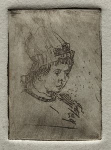 暴徒の帽子をかぶった小さな頭、1878年。 作： Otto H. Bacher
