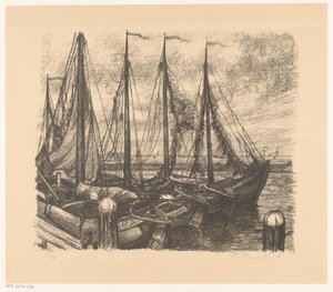 港に係留された漁船 作： Otto Hanrath (signed by artist)