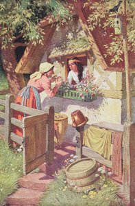 グリム童話「白雪姫と七人の小人」のイラスト、1900年頃（カラーリソ） 作： Otto Kubel