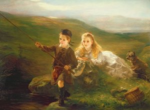 スコットランドでの2人の子供釣り 作： Otto Leyde