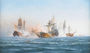 1902 年 1719 年 6 月 4 日、ロシア戦隊と戦う HMS ヴァクトマイスター 作： Otto Ludvig Richarde