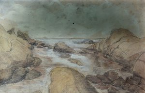海と風景のスケッチ (紙に水彩と鉛筆) 作： Otto Ludvig Sinding