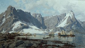 レーヌ、ロフォーテン諸島からの雪景色 作： Otto Ludvig Sinding