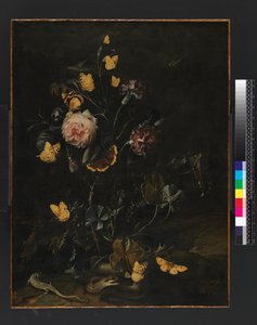 花、昆虫、爬虫類、1673 作： Otto Marseus  van Schrieck