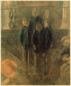 賛美歌の本を持つ5人の立っている男の子 作： Otto Meyer Amden