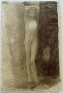 彼の頭の上に腕を組んで立っている若い男 作： Otto Meyer Amden