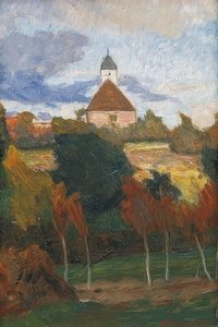 ヴォルプスヴェーデ教会の眺め。 1895年頃 作： Otto Modersohn