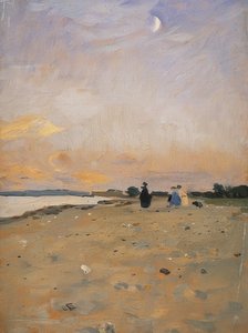三日月のある川の風景（ユストのビーチの風景）。 1885年または1889年頃 作： Otto Modersohn