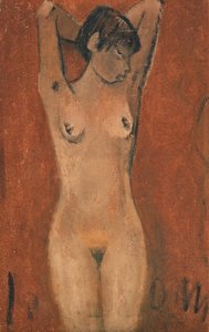 茶色の背景に女性の裸体 (オイル) 作： Otto Mueller