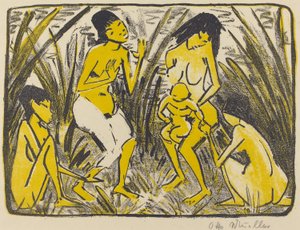 モーゼの発見（Auffindung des Moses）、1920年頃（黒と金のリトグラフ） 作： Otto Mueller