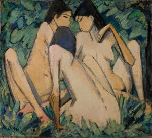 森の中の3人の少女 1920年頃 パネルに油彩、テンペラ 作： オットー・ミュラーまたはミュラー