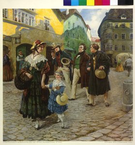 友人たちと散歩するフランツ・シューベルト 作： Otto Robert Nowak