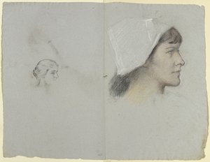 頭巾をかぶった若い女性の頭部、右向きの横顔 作： オットー・ショルダー